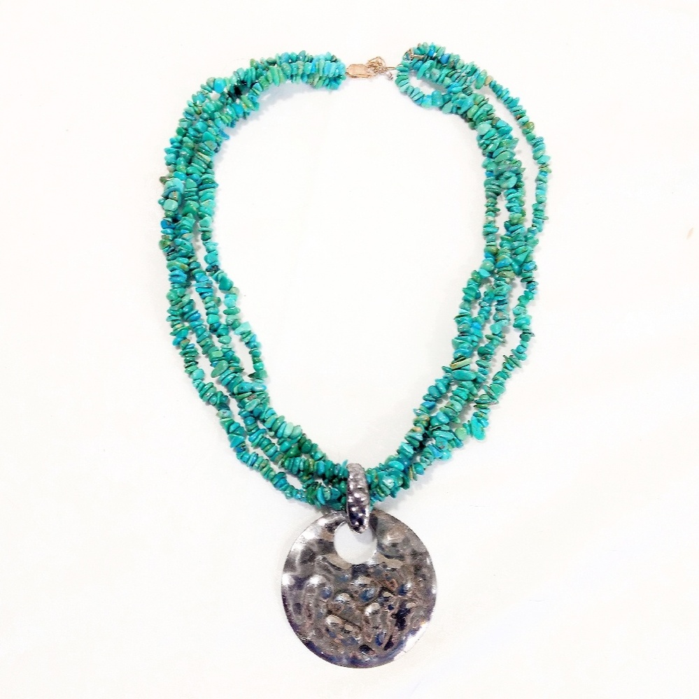 Vintage Oversized Multi-Strand Turquoise & Sterling Silver Necklace - Picture 3 of 8